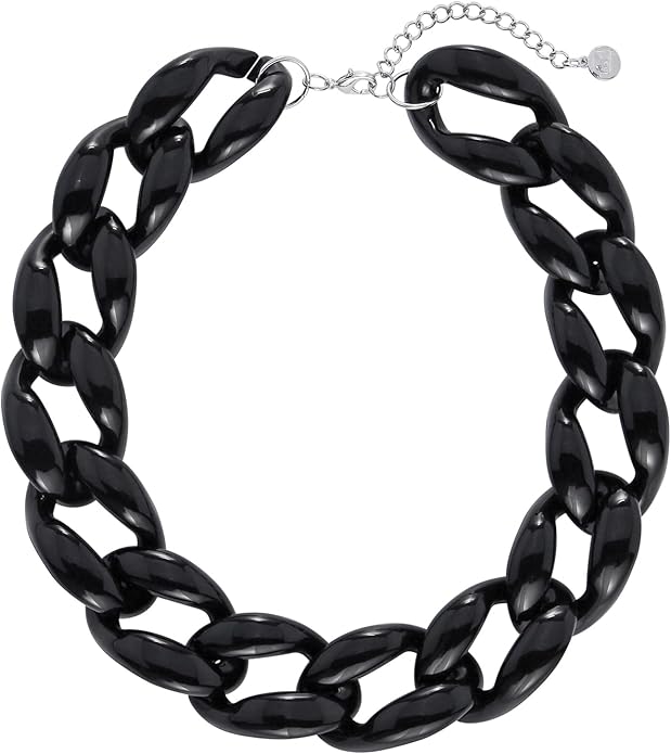 Firstmeet Chunky Acrylic Necklace Smooth Chain Link Cool Statement Choker Cuban Style Jewelry Gift for Women