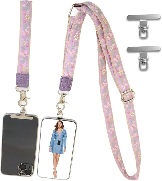 LEMEDE Wrist Keychain and Adjustable Phone Lanyard, Silver Hook Phone Crossbody Strap with 360° Rotating Phone Pads