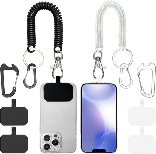 Phone Tether Lanyard Anti Theft Phone Strap with Carabiner Anti-drop Outdoor Skiing Hiking Cycling fishing Climbing fit iPhone and Most Cell Phone (Black+Transparent)