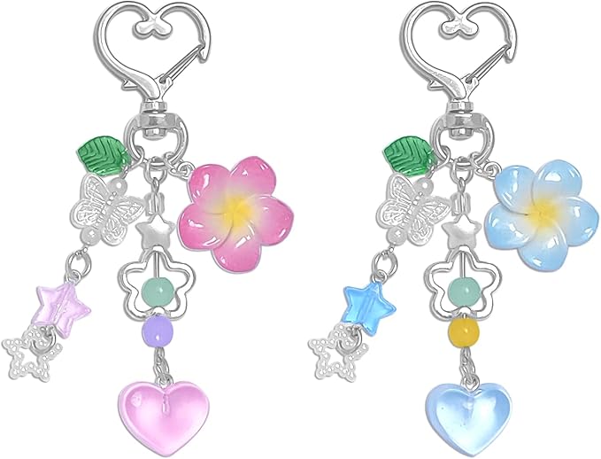 Y2K Aesthetic Keychains for Women Cute Flowers Star Cake Jellyfish Keychins Charms Kawaii Bag Purse Decor