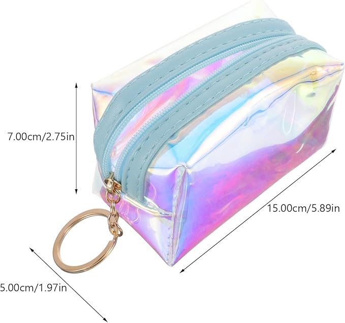 Transparent Holographic Mini Coin Purse with Keychain Small Compact Wallet for Women and Teens Convenient Coin Pouch for Everyday Carry
