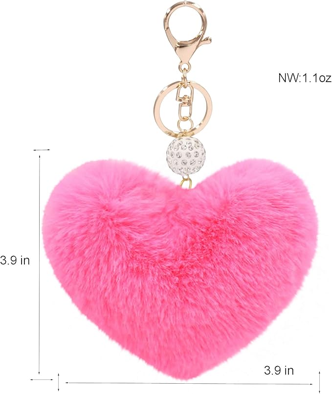 Women's Heart Faux Fur Pom Pom Key Chains Bag Accessory Puffball Keyring Backpack Charms for Girls