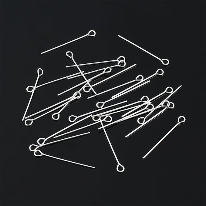 925 Sterling Silver Open Eye Pins 0.5x20mm 30pcs for Jewelry Making Findings