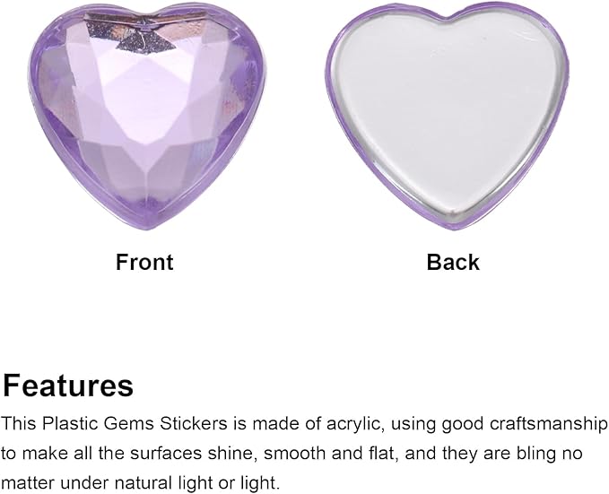 MECCANIXITY 40 Pcs Acrylic Heart Rhinestone 12mm Flat Back Plastic Gems Jewelry Stickers for Craft Bead Face Painting Costume Jewelry Making, Light Purple