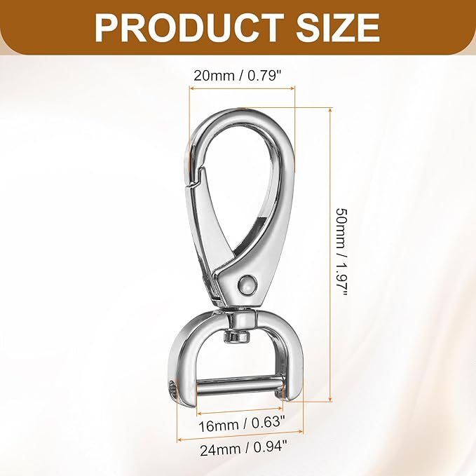 HARFINGTON 2Pcs Detachable Snap Hook Swivel Clasp 5/8" D Ring with Swivel Lobster Claw Clasps Hook for Purse Strap Keychain Bag DIY Craft, Silver