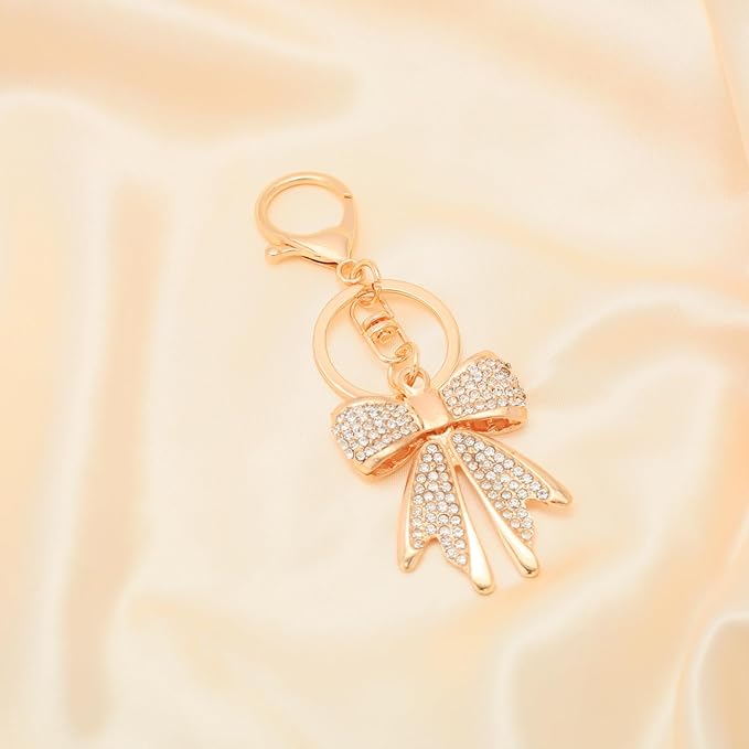 Sparkly Gold Plated Color Rhinestone Bow Keychains for Women,Charms for Key Purse Handbags Backpacks
