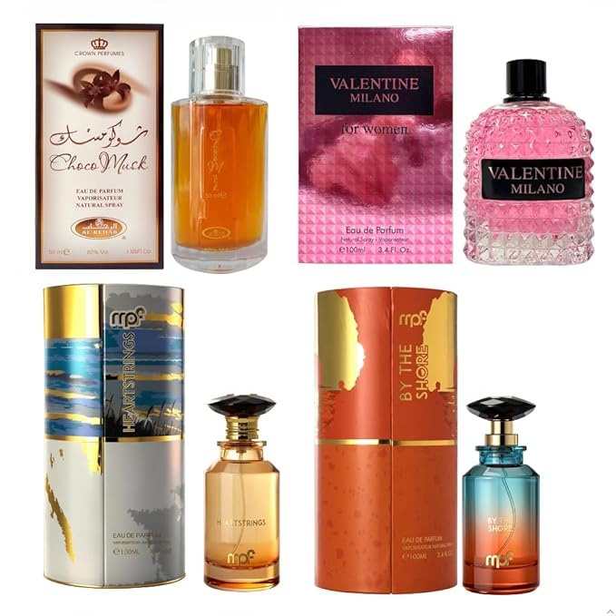 AFLUXE Women’s Perfume Set 4PCS Eau de Parfum for Women Long Lasting Womens Perfume Collection Combo Perfume J AF-Choco Musk/AF-Milano Women/AF-By The Shore/AF-Heartstrings