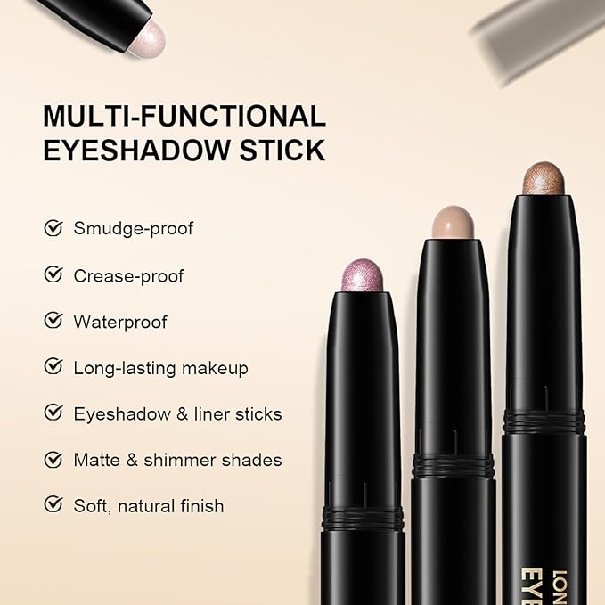 Erinde Waterproof Cream Eyeshadow Stick, Light Champagne Beige Shimmer Eye Shadow Sticks, Cream to Powder Eyeshadow Crayon, Buildable Blendable Long-Lasting Eye Shadow Stick, Vegan & Cruelty-Free, 06