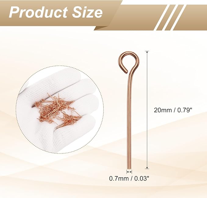 HARFINGTON 100pcs Open Eye Head Pins 0.79" 20mm Mini Metal Wire Eye Pins Beading Small Needles Bulk for Earring Pendant Necklace Bracelet Charm Jewelry Making Findings DIY Craft, Rose Gold