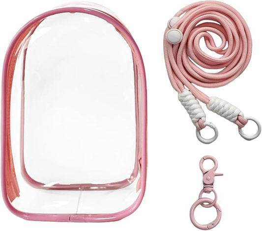 Clear Figure Display Bag with Keychain and Lanyard, Protective Doll Case, 18.5cm/7.28in Crossbody Doll Storage Bag