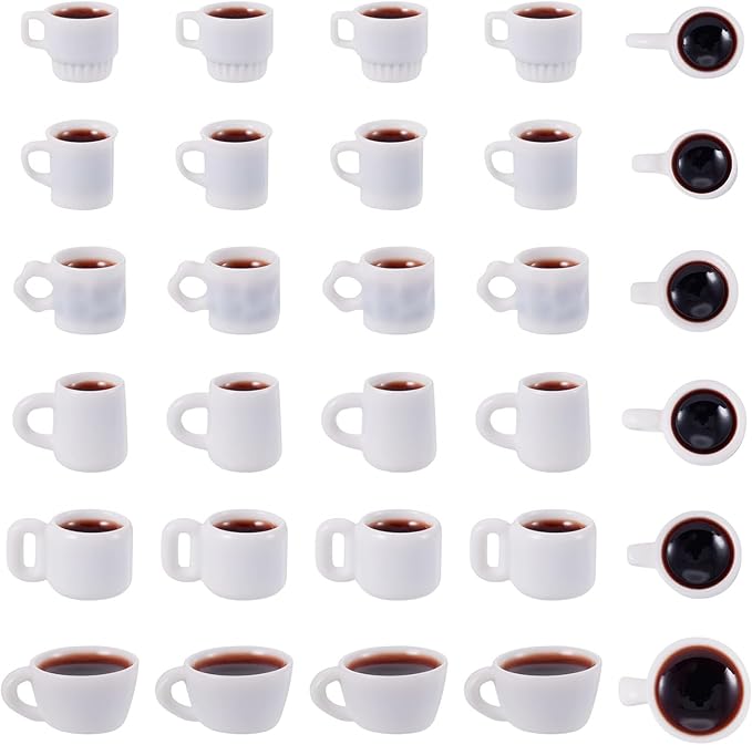 Beadthoven 24Pcs Min Resin Coffee Cups Miniature Food for Dollhouse Mini Drinks Cups Kitchen Accessories Sets Coffee Mug Figures for Micro Landscape Party Decor Keychain Earrings DIY Jewelry Making