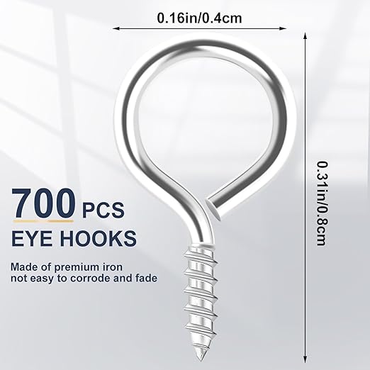 AUGSUN Eye Screws,700 Pcs Silver Screw Eye Pins 8 x 4 mm Mini Eye Hooks Screw for Crafts DIY Projects and Cork Top Bottles