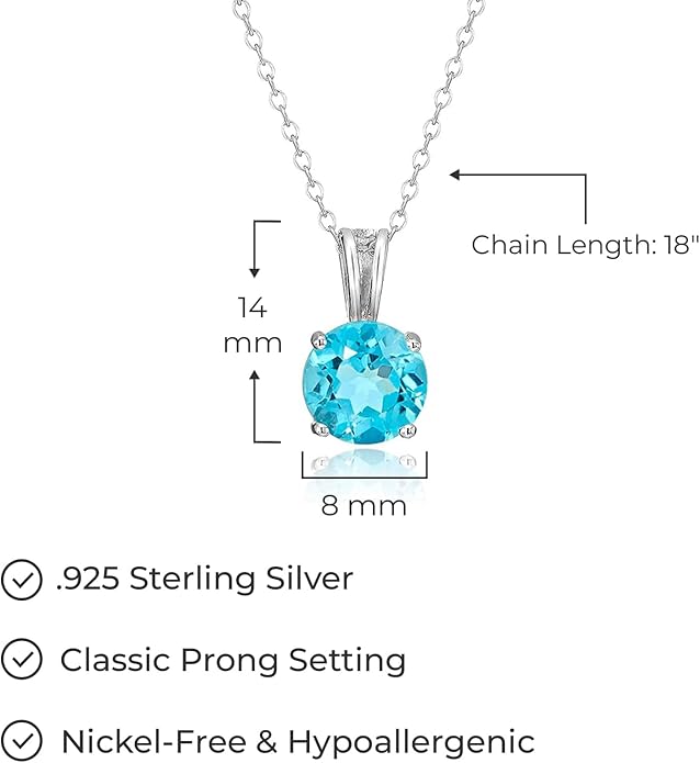 Amazon Essentials Sterling Silver Round Cut Birthstone Pendant Necklace 18"