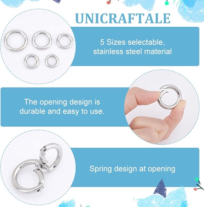 UNICRAFTALE 5Pcs Spring Gate Rings 304 Stainless Steel Snap Clasps 10~20mm Inner Ion Plating(IP) Round Clips Snap Hooks Spring Keyring Buckle Clasps for Bag Purse Shoulder Strap Key Chains