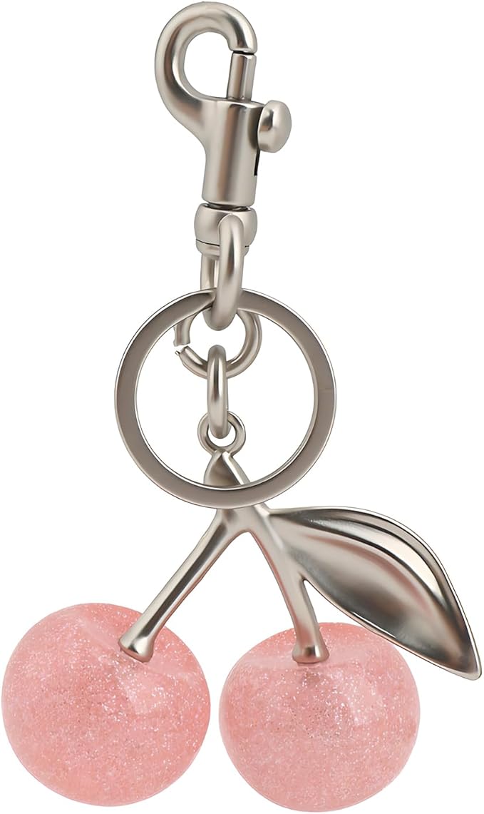 Cherry Keychain for Purse - Resin Alloy Silver Cherry Bag Charm，Cute Fruit Accessory for Women/Gift/Home/Car