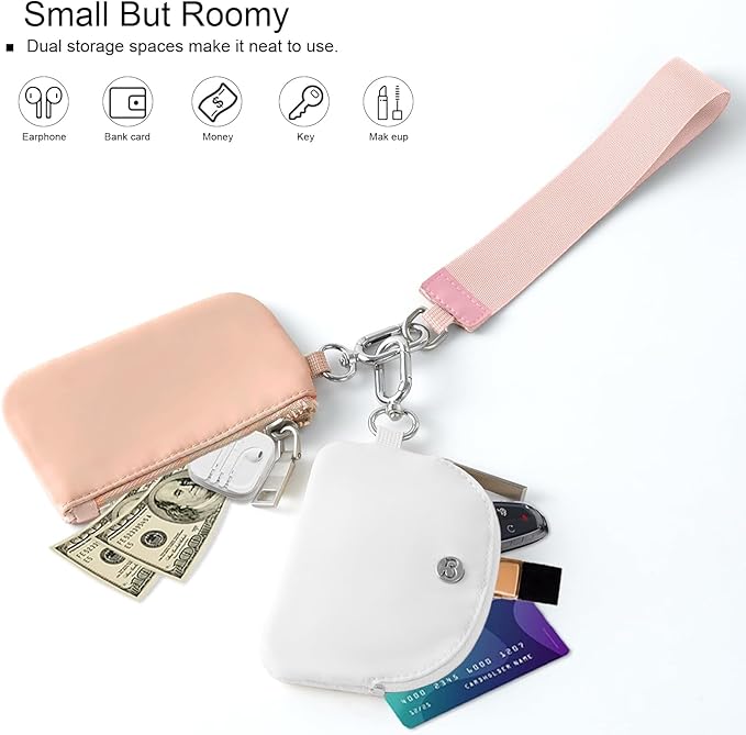 Babysun Mini Zip Around Dual Pouch Wristlet With 2 Straps Wristlet Keychain Wallet for Women Coin Purse Small Cute for Teen Girl