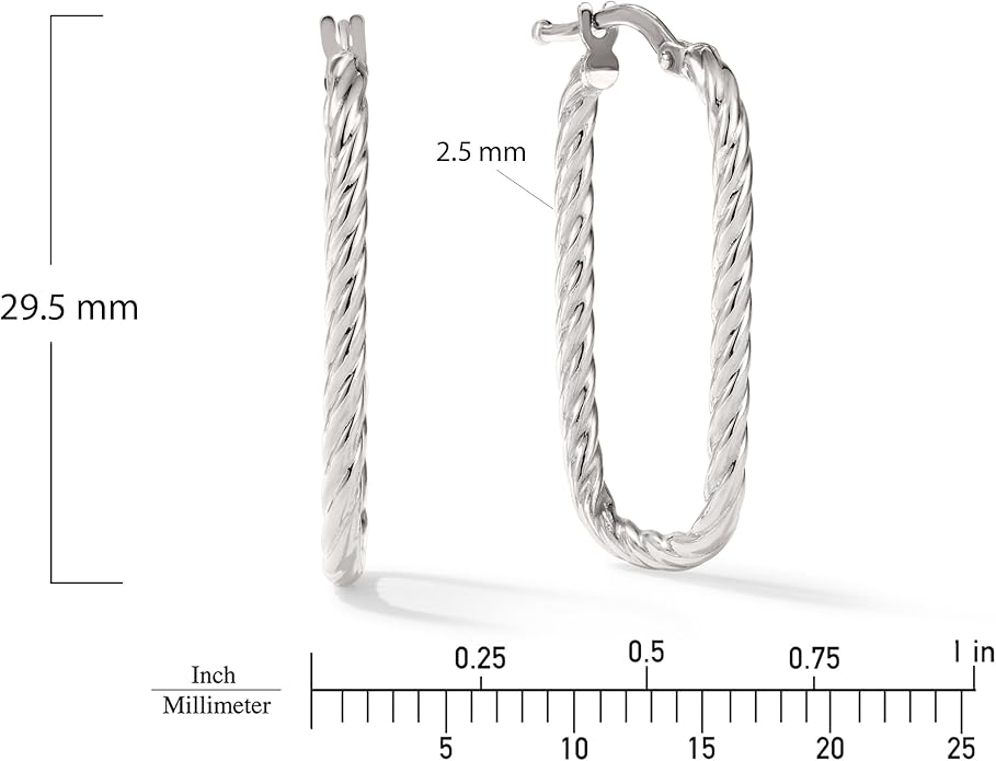 Paperclip Oval Hoops in Real 10K White Gold with a Diamond-Cut Finish | 30mm Length | Real Gold, Stamped for Authenticity