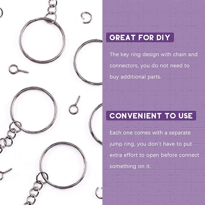 Swpeet 360Pcs 6/5" 30mm Gun-Black Key Chain Rings Kit, Including 120Pcs Keychain Rings with Chain and 120Pcs Jump Ring with 120Pcs Screw Eye Pins Bulk for Jewelry Findings Making (Gun-Black)