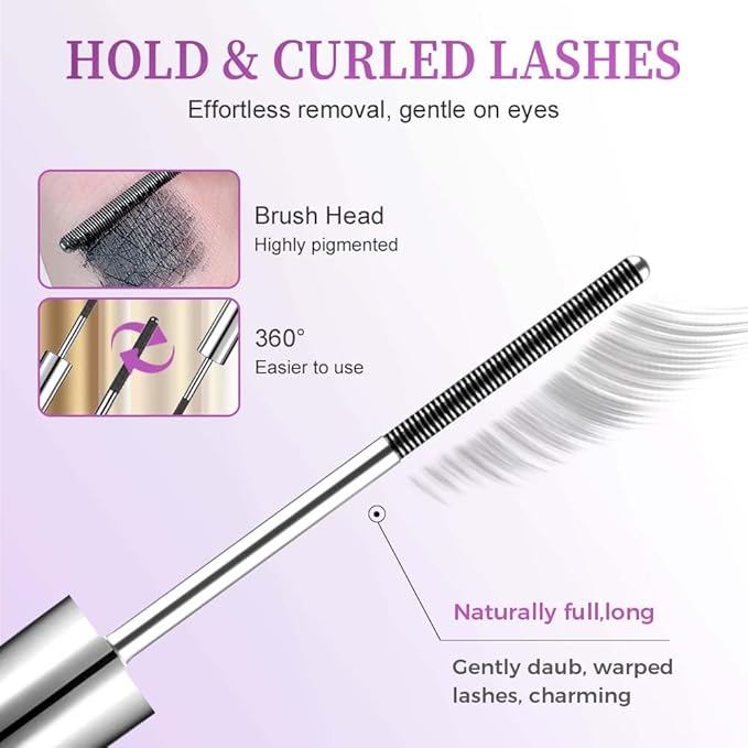 Iron Wand Mascara, Waterproof Metal Wand Mascara Volume and Length, Brushless Mascaras for Long-lasting No Clumping 3D Curling Eyelash (Black & Brown)
