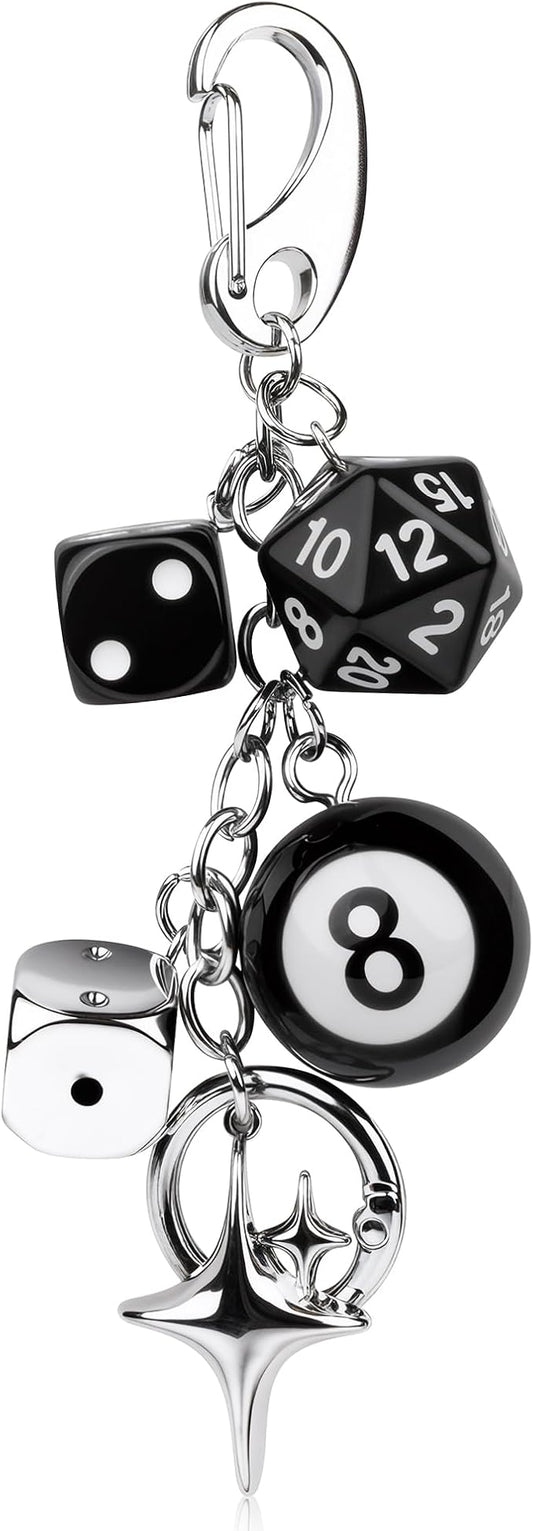 JIMYICLR Black 8 Ball Dice Bag Charm Keychain for Women Men Cute Purse Charms for Handbags Y2K Aesthetic Key Chain Accessories