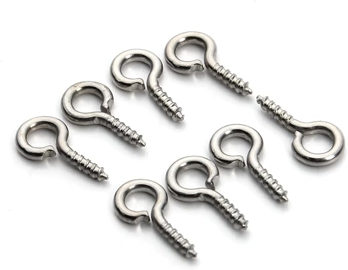 200pcs Sturdy Metal Tiny Screw Eyes Pin Bail Peg Rhodium Tone 5X12mm