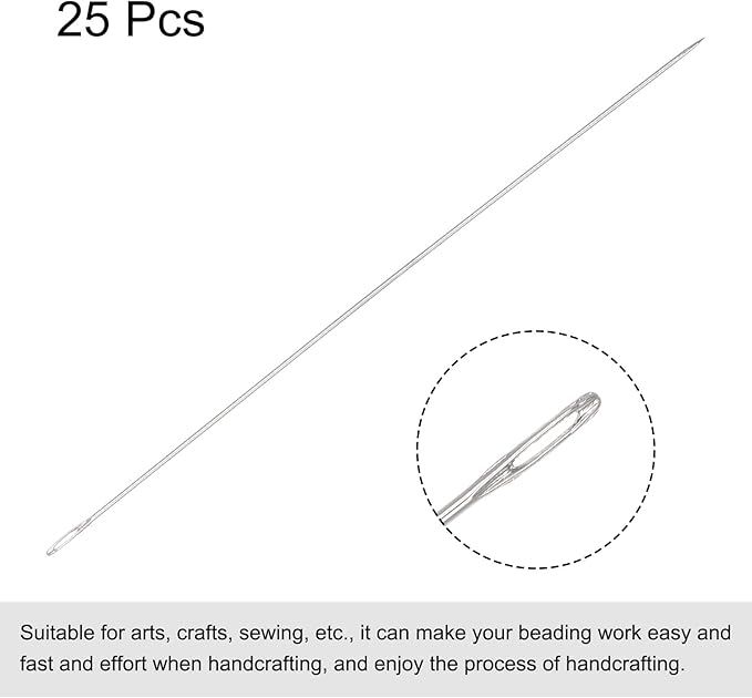 uxcell 25Pcs Beading Needles Fine Thin Long Straight Sewing Embroidery Threads Stainless Steel 3.15 Inch 0.02 Inch Wire Diameter