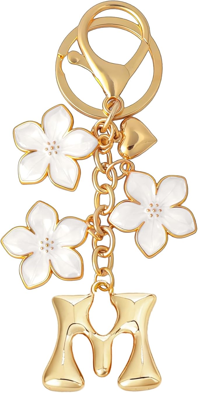 Snycler Bubble Initial Keychain Graceful Flower for bags car remote–A-Z Letter Charms for Women