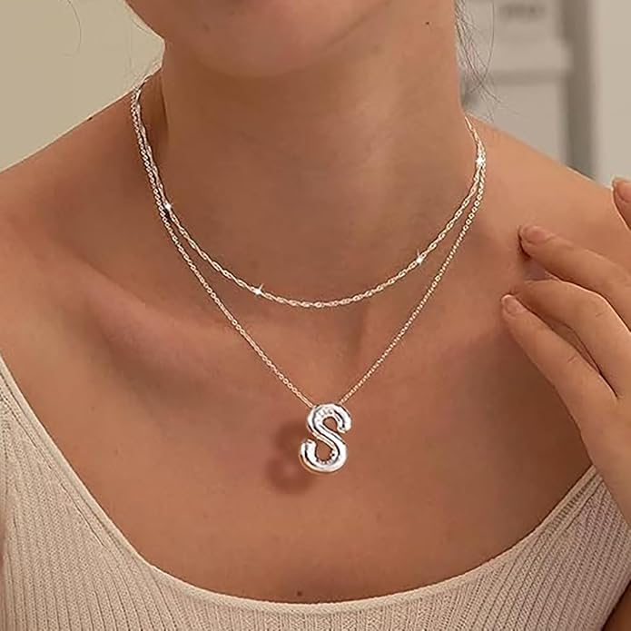 PANSHI Gold Initial Necklaces Gifts for Teen Girls Women Girlfriend Teen Girl Gifts Trendy Stuff Layered Bubble Letter Necklace Gold Jewelry Birthday Gift