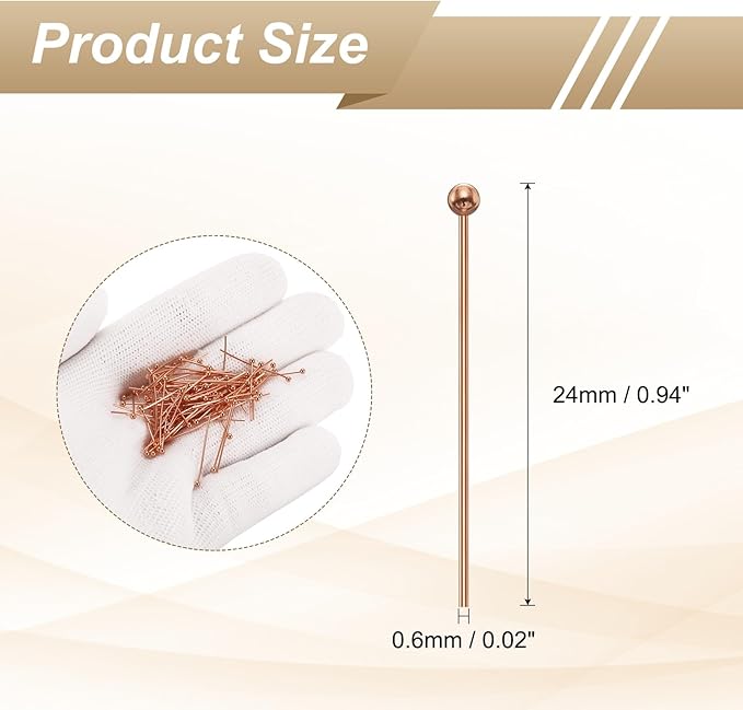 HARFINGTON 100pcs Ball Head Pins 0.94" 24mm Round Head Pins for Earring Pendant Necklace Bracelet Charm Jewelry Making Findings DIY Craft, Rose Gold