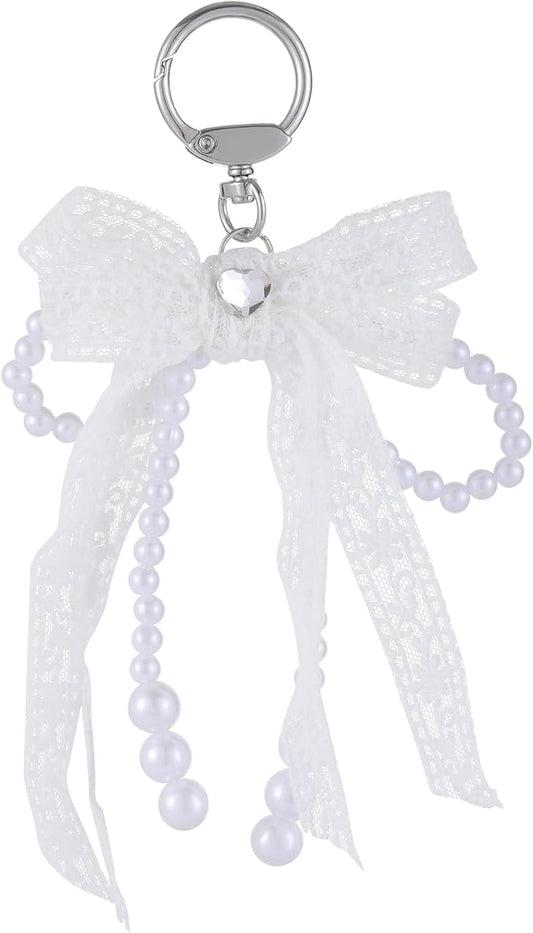 Pearl Bow Keychain Cute Y2k Lace Bowknot Keychain Coquette Aesthetic Accessories Bag Purse Handbag Backpack Charm