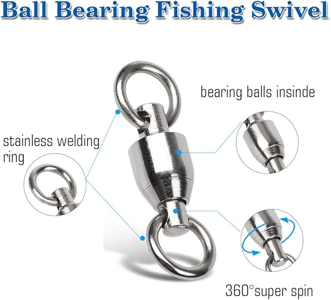 AMYSPORTS Ball Bearing Swivels Connector High Strength Stainless Steel Solid Welded Rings Barrel Swivels Saltwater Freshwater Fishing