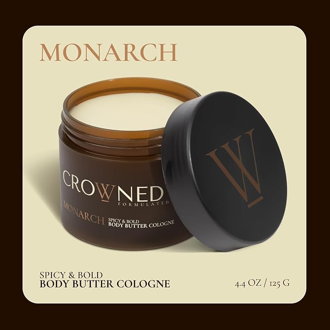 Crowned Skin Monarch Body Butter Cologne and Body Oil Cologne Bundle | New Moisturizing Formula | Skin Care Set with White Musk & Cedarwood Scent | Natural Shea & Mango Butters | All-Day Fragrance