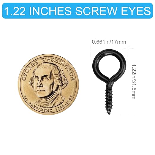 Aovchei Eye Screws, 120PCS 1.22 Inches Heavy Duty Metal Screw Hooks, Self Tapping Eye Bolts, Indoor & Outdoor for Hanging Artwork, Black