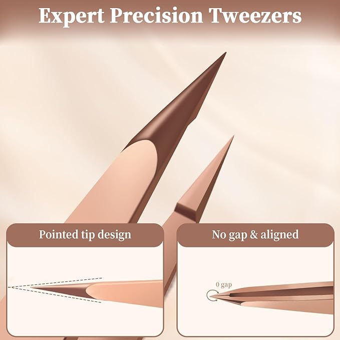 Velodios Pointed Tweezers for Women Facial Hair, Sharp & Precision Stainless Steel Tweezer for Eyebrows, Facial Hair and Fine Hairs Removal (Rose Gold)