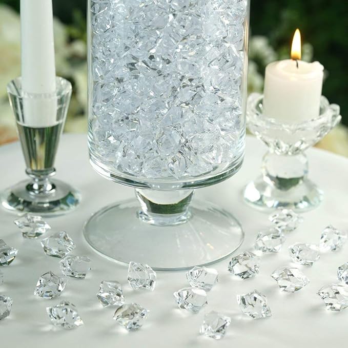 WGVI WGV Acrylic Ice Rock Crystals Treasure Gems for Table Scatters, Vase Fillers, Wedding, Banquet, Party, Event, Birthday Decor (Approx 150 pcs per Bag), 1 Box with 24 Bags, Clear