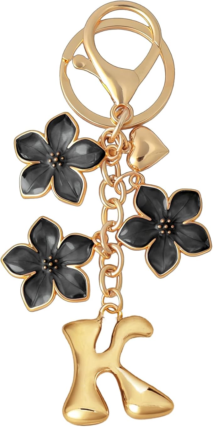 Snycler Bubble Initial Keychain Graceful Flower for bags car remote–A-Z Letter Charms for Women