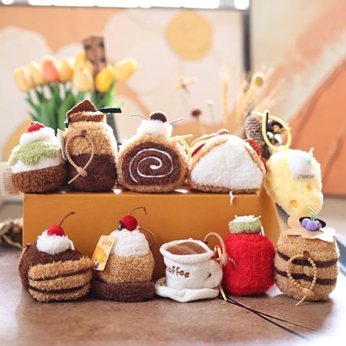 Super Cute Realistic Plush Cherry Cake Sandwich Hamburger Hotdog Bread Keychain Key Ring Bag Charm Pendant