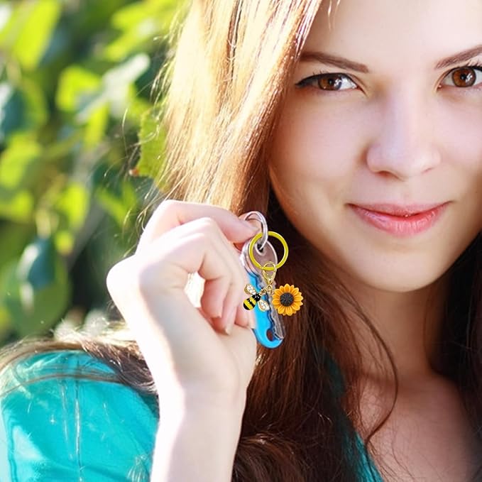 DDTKZC Keychain Sunflower Bee Bag Charms Purse,Key Chains-Car Keyrings Womens Cute,Ieather Backpack/handbag Pendant