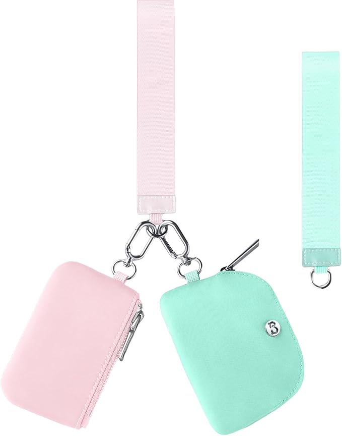 Babysun Mini Zip Around Dual Pouch Wristlet With 2 Straps Wristlet Keychain Wallet for Women Coin Purse Small Cute for Teen Girl