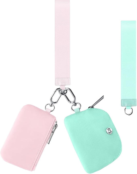 Babysun Mini Zip Around Dual Pouch Wristlet With 2 Straps Wristlet Keychain Wallet for Women Coin Purse Small Cute for Teen Girl