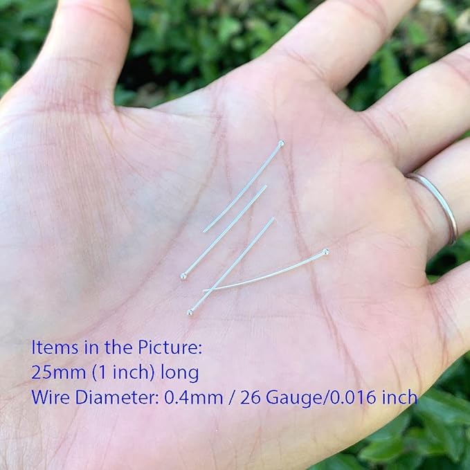 50pcs Adabele Authentic Sterling Silver Round Ball Headpin Head Pins 30mm (1.2 inch) Hypoallergenic for DIY Craft Jewelry Making (Wire 0.4mm/26 Gauge) SS5-30