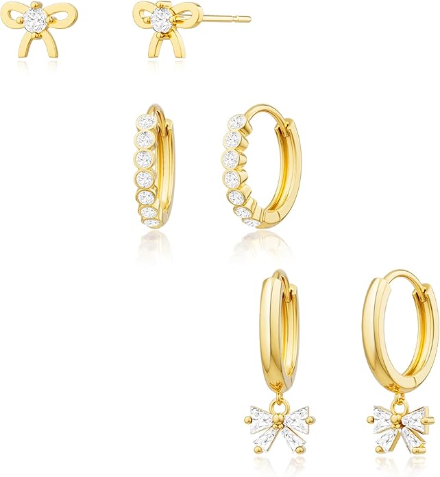 Freekiss 3 Pairs Gold Hoop Earrings Set: Dainty Stud Earrings Trendy Small 14K Gold Plated Hypoallergenic Dangle Cartilage Huggie Hoop Earrings for Women Gold Jewelry for Women Gifts
