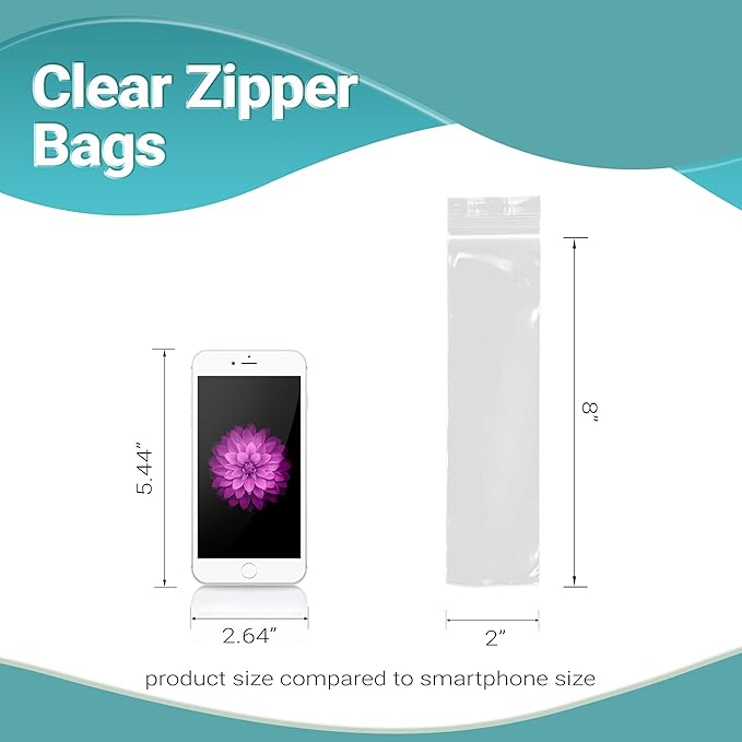 APQ Clear Plastic Reclosable Zipper Bags, 2 x 8 Inches. Pack of 1000 Reclosable Plastic Bags with Zipper Closure. 2 Mil Plastic Jewelry Bags. Waterproof Reclosable Zip Bags for Industrial Use