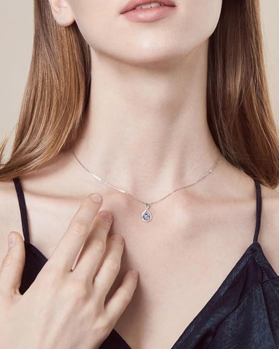 FANCIME 14K Solid Gold Birthstone Pendant with Sterling Silver Chain Infinity Gemstone Necklace Fine Jewelry Anniversary Birthday Christmas Gifts for Women Wife Her