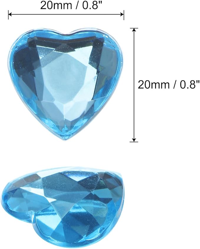 MECCANIXITY 40 Pcs Acrylic Heart Rhinestone 20mm Flat Back Plastic Gems Jewelry Stickers for Craft Bead Face Painting Costume Jewelry Making Light Blue