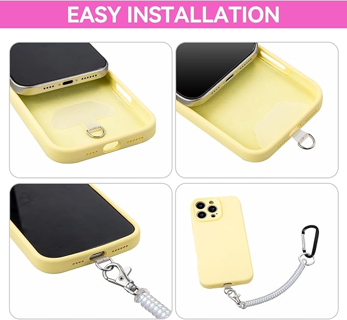 Doormoon Phone Lanyard Leash with 4 Patch, 2* Phone Tether, 4* Phone Tether Tab, 1* Carabiner for Climbing Outdoor Hiking Cycling Skiing Compatible for Smartphones Keys, PearlWhite; PearlBlue
