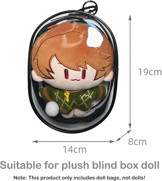 CALEMBOU BJD Doll Clear Display Bag, Portable Figures Storage Bag with Keychain, Mini Doll Hanging Box, Double Zipper Closure Dustproof Case for Plushies (Elliptic Box-Pink 19cm)