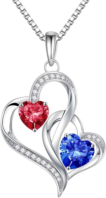 Iefil Valentines Day Gifts for Her, Birthstone Necklace for Women, 925 Sterling Silver Double Birthstone Necklace | Anniversary Birthday Gifts | Personalized Jewelry Gift for Wife Mom Girlfriend