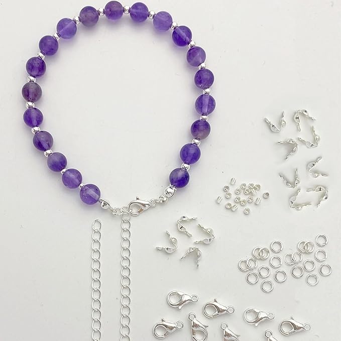 1200 Pcs Jewelry Making Accessories Set with 100 Pieces Lobster Claw Clasp 300 Pieces Bead Tips Knot Covers 400 Pieces Crimp Tube Beads and 400 Pcs Open Jump Ring Connectors for DIY Jewelry (Silver)