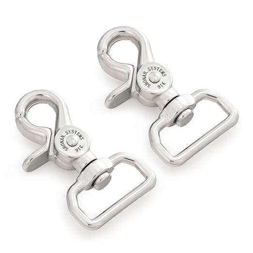 SHONAN 2.36" Trigger Snap Hooks for 1-inch Webbing, Marine Grade Stainless Steel Swivel Trigger Snaps, 100 Lbs Capacity Scissor Clips, 2 Pack Webbing Lobster Claw Clips for Bag Straps or Camera Belts